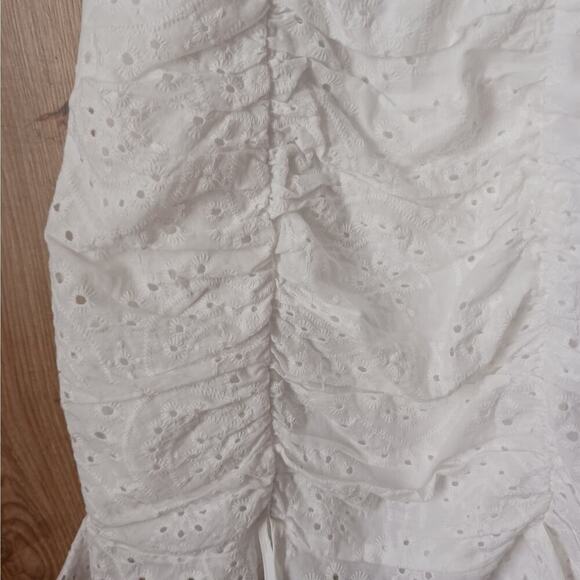 Shein Coquette White Eyelet Cut Out Twist Front Ruche Mini Dress Size 4 - Picture 3 of 10